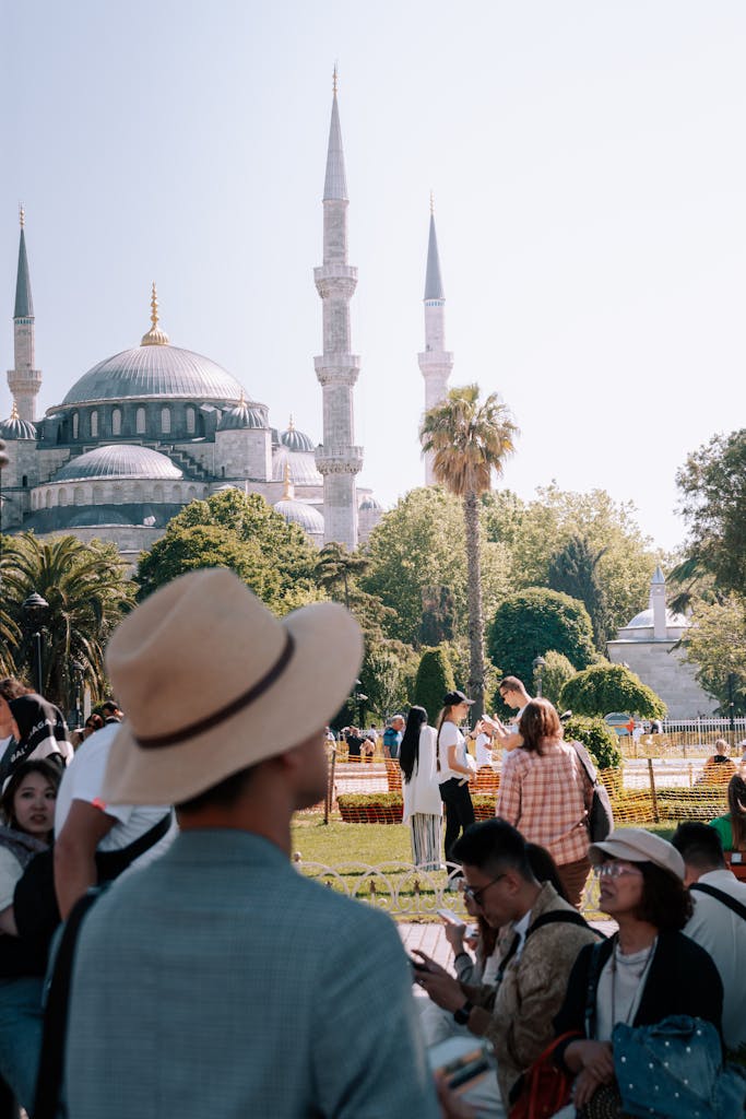 Tourists near Sultanahmet Mosuqe in Istanbul