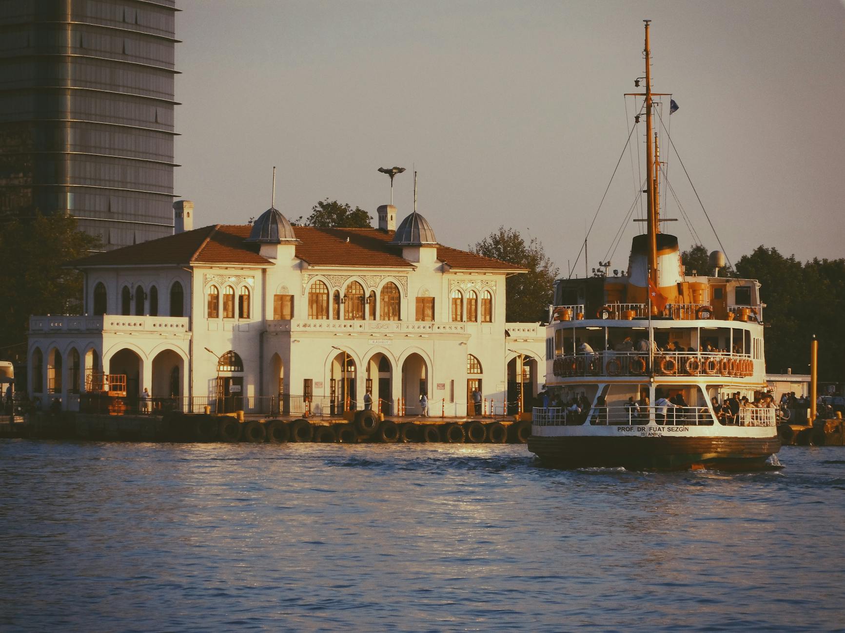 ferry boat near kadikoy pier and ferry station in istanbul turkey